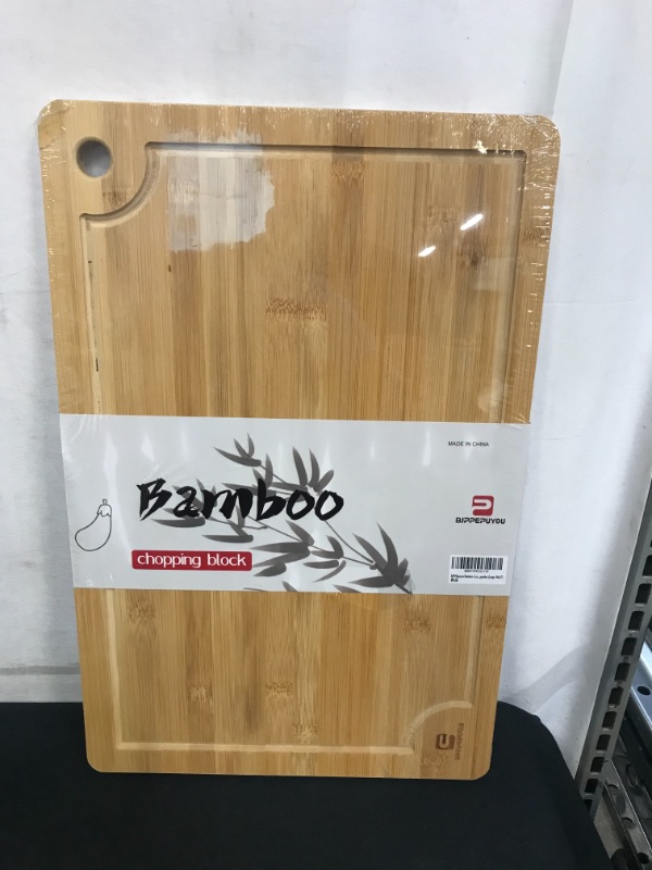 Photo 1 of BJPPEpuyou Bamboo Cutting Board with Juice Groove and Handles Best Kitchen Chopping Board for Meat (Butcher Block) Cheese and Vegetables (Large-18x12")
