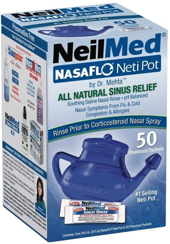 Photo 1 of 2 Pack NasaFlo Sinus Health Neti Pot with 50 Premixed Packets-by NeilMed
 EXP 11/22