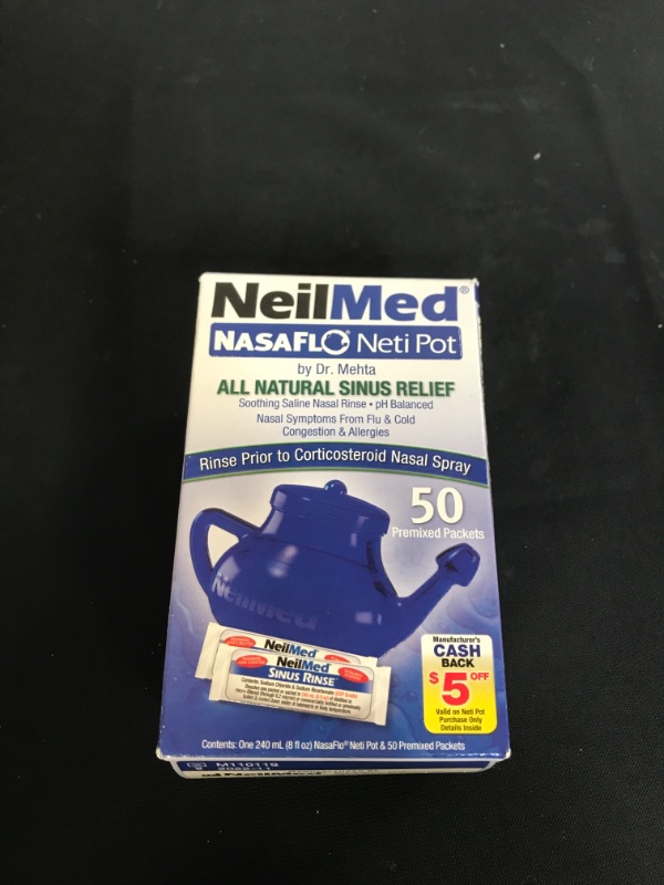 Photo 2 of 2 Pack NasaFlo Sinus Health Neti Pot with 50 Premixed Packets-by NeilMed
 EXP 11/22