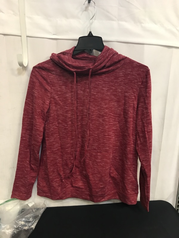 Photo 1 of WOMEN'S COWL NECK HOODIE, RED, SIZE L