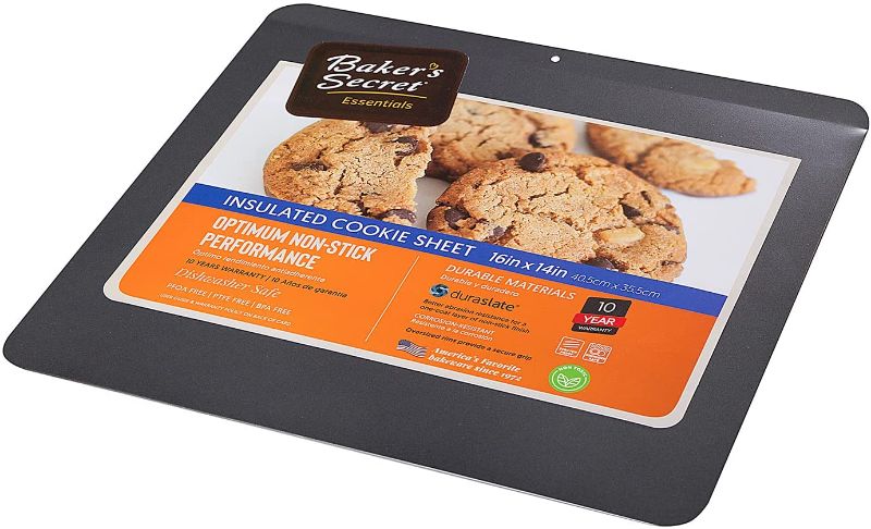 Photo 1 of Baker's Secret Insulated Cookie Sheet Cookie Tray 16" x 14", Carbon Steel Insulated Double Wall, for Baking Roasting Cooking, Dishwasher Safe Home Baking Supplies Accessories - Essentials Collection
