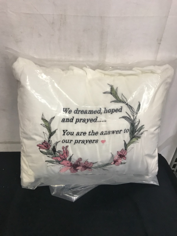 Photo 2 of Decorative Throw Pillow for Girls Soft and Plush with Embroidered Message Baby Nursery Décor, Cute Throw Pillow, Thoughtful Adoption Gift White Rectangular Pillow 16" x 12"
