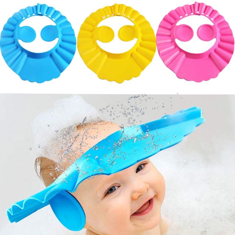 Photo 1 of Baby Shower Cap Bathing Cap - 3 Pcs Soft Adjustable Visor Hat Safe Shampoo Shower Bathing Protection Bath Cap for Toddler, Baby, Kids, Children (Bule+Yellow+Pink)
