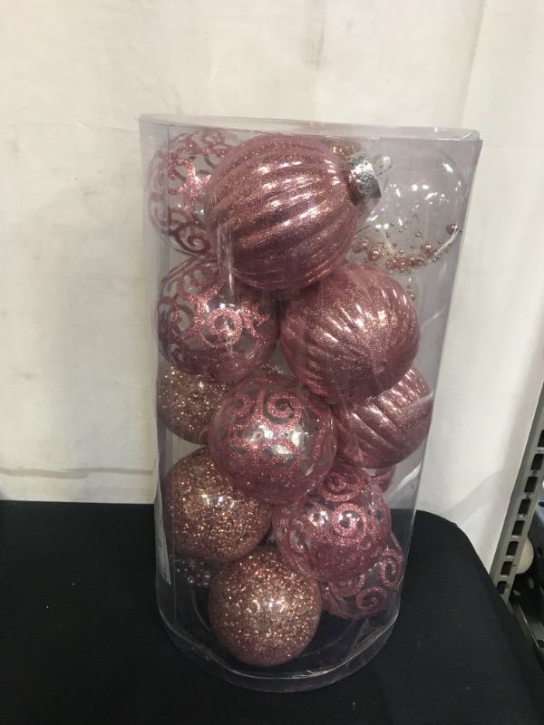 Photo 2 of XmasExp 20ct Christmas Ball Ornaments Set -Clear Plastic Shatterproof Xmas Tree Ball Hanging Baubles Stuffed Delicate Glittering for Holiday Wedding Xmas Party Decoration (80mm/3.15",Rose Gold)
