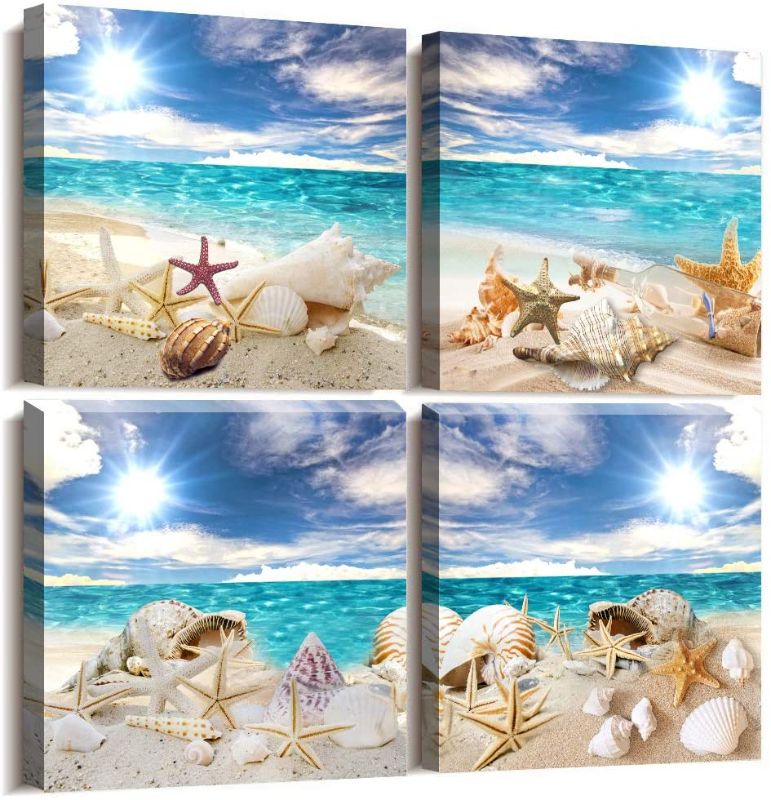 Photo 1 of Canvas Wall Art For Living Room Family Wall Decor For Bedroom Modern Bathroom Canvas Art Kitchen Starfish And Beach Scenery Pictures Artwork Wall Paintings Ready To Hang Home Decorations 4 Pieces
