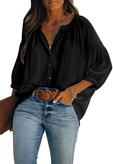 Photo 1 of LOLONG Womens 3/4 Sleeve Button Down Shirts Casual Loose Fit Woven Blouse Tops
 SIZE M 