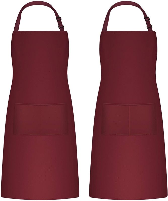 Photo 1 of 2 COUNT, Puroma Adjustable Bib Apron Waterdrop Resistant with 2 Pockets, Unisex Cooking Kitchen Aprons for Chef Couple BBQ Painting (Green?RED
