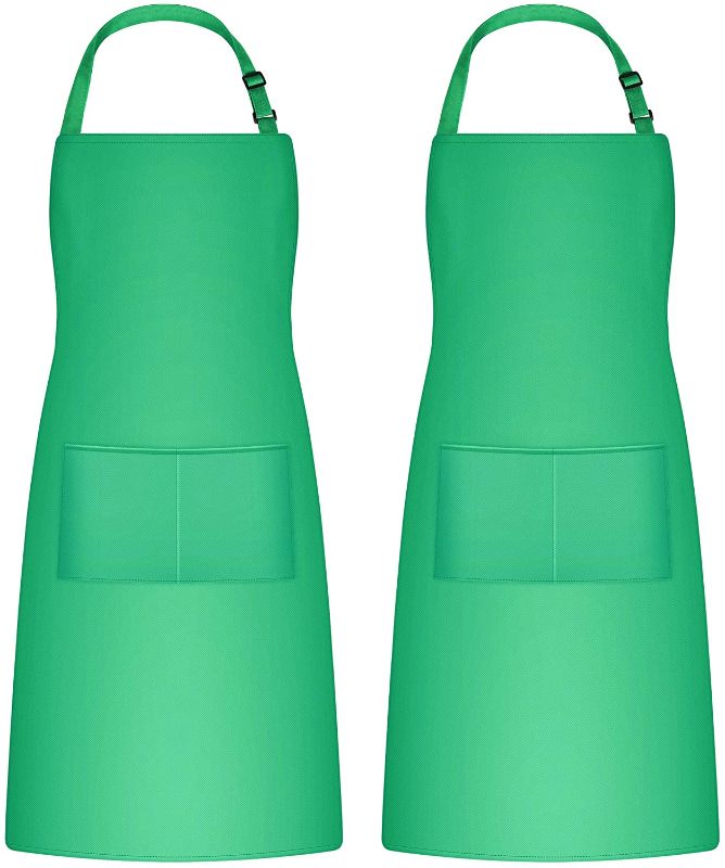 Photo 1 of 2 COUNT, Puroma Adjustable Bib Apron Waterdrop Resistant with 2 Pockets, Unisex Cooking Kitchen Aprons for Chef Couple BBQ Painting (Green?RED
