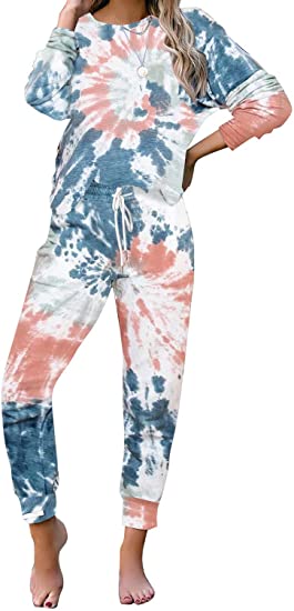 Photo 1 of LookbookStore Women's Cozy Tie Dye Printed Knit Loungewear Two Piece Sweatsuits Long Joggers Pajamas Set
 SIZE L 