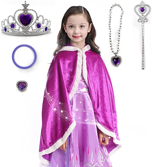 Photo 1 of Toymaker Dress Up Clothes for Girls Kids Costume with Hooded Cloaks Crown Wand for Birthday Halloween 100-140CM, Purple
