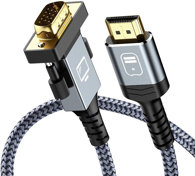 Photo 1 of HDMI to VGA,Capshi Unidirection Nylon Braid Gold-Plated HDMI to VGA 6 Feet Cable Compatible with Computer,PS3,PC, Monitor, Projector(NOT Compatible with MacBook or PS4) Grey
(factory sealed)