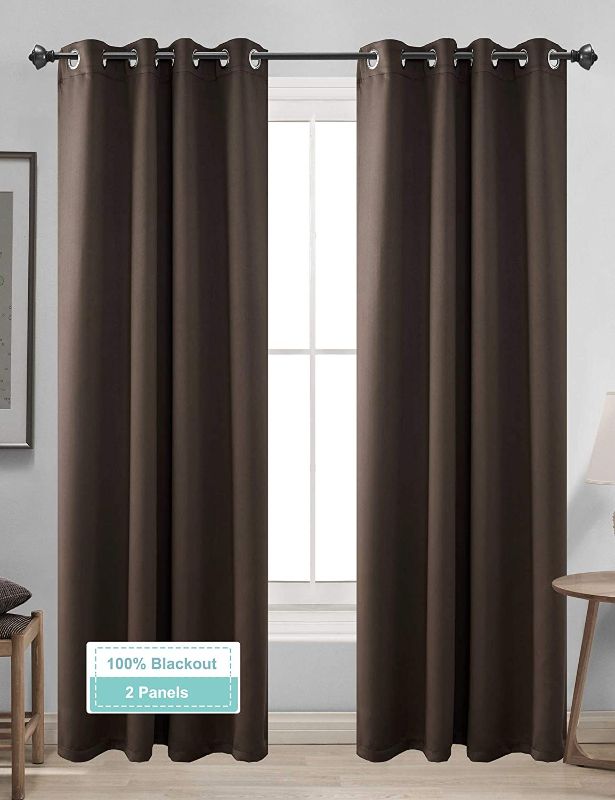 Photo 1 of CLB Blackout Curtain Room Darkening Thermal Insulated Curtains Grommet Window Curtain for Bedroom 96 inch Curtains 2 Panel Set(Coffee, 52" x 96")