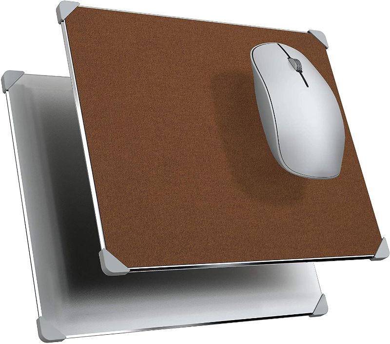 Photo 1 of Hard Mouse Pad,Metal Aluminum & Leather Mouse Pads,Double Side Non-Slip Rubber Corner Mouse Mat,Fast and Accurate Control Mouse Pad for Office and Gaming (Brown)

