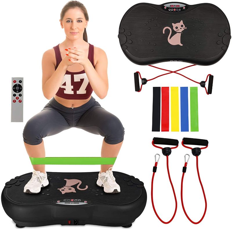 Photo 1 of -Ravs Vibration Plate Exercise Machine Whole Body Workout Machine Vibration Fitness Platform Machine Home Training Equipment with Resistance Bands, Remote Control and Max Load 330lbs - missing some fitness equipment
PINK