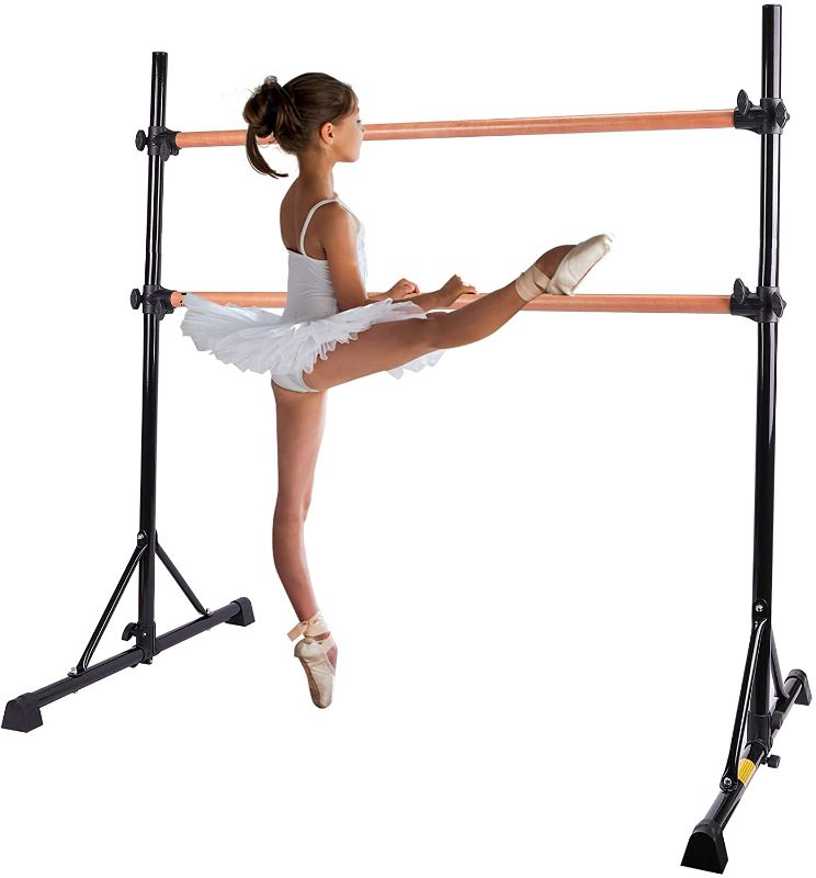 Photo 1 of ZELUS Portable Ballet Barre Bar for Home Kids Ballet Bar 5ft Adjustable Freestanding Double Stretching Dance Bar, Barre Exercise Equipment for Women with Heavy-Duty Beechwood 330 lb Capacity

