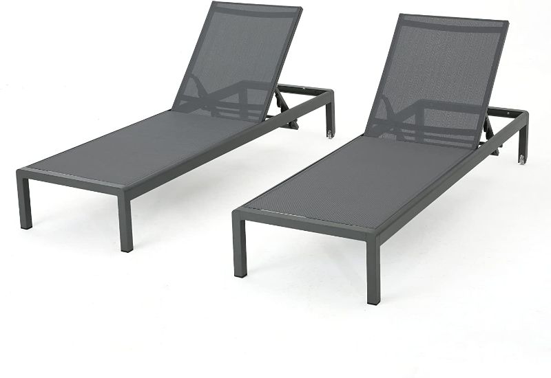 Photo 1 of Christopher Knight Home Cape Coral Outdoor Aluminum Chaise Lounges with Mesh Seat, 2-Pcs Set, Grey / Dark Grey
