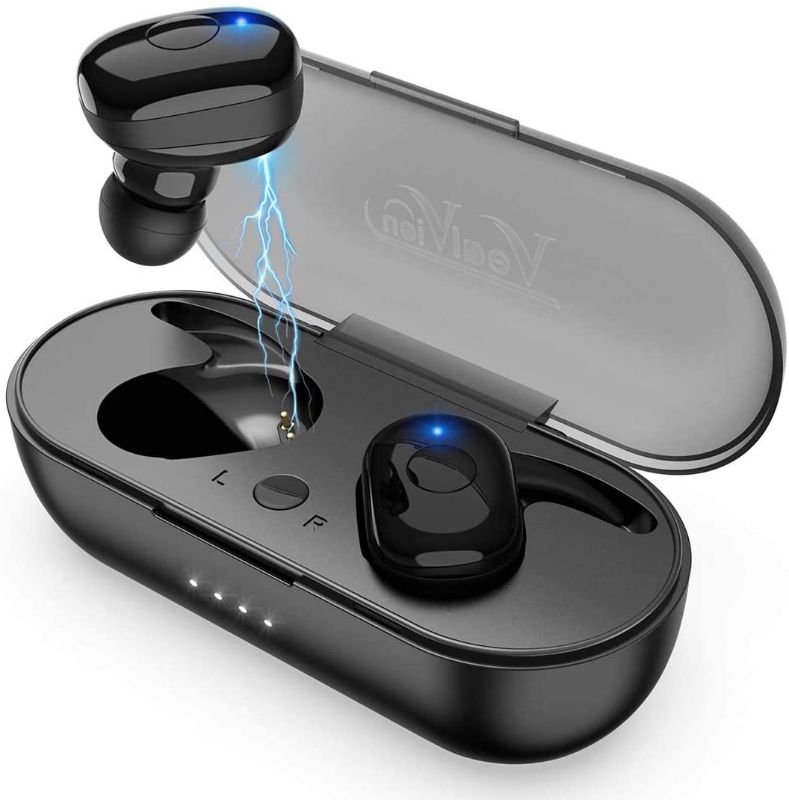 Photo 2 of Vealvion Wireless Earbuds Bluetooth 5.0 Bluetooth Headphones IPX5 Built-in Mic in-Ear Earphones with Deep Bass Hi-Fi Sound with 500mAh Portable Charging Case for Sports Running (Black)
