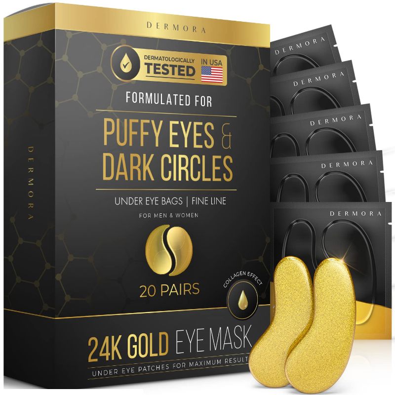 Photo 1 of 24K Gold Eye Mask– 20 Pairs - Puffy Eyes and Dark Circles Treatments – Look Less Tired and Reduce Wrinkles and Fine Lines Undereye, Revitalize and Refresh Your Skin
