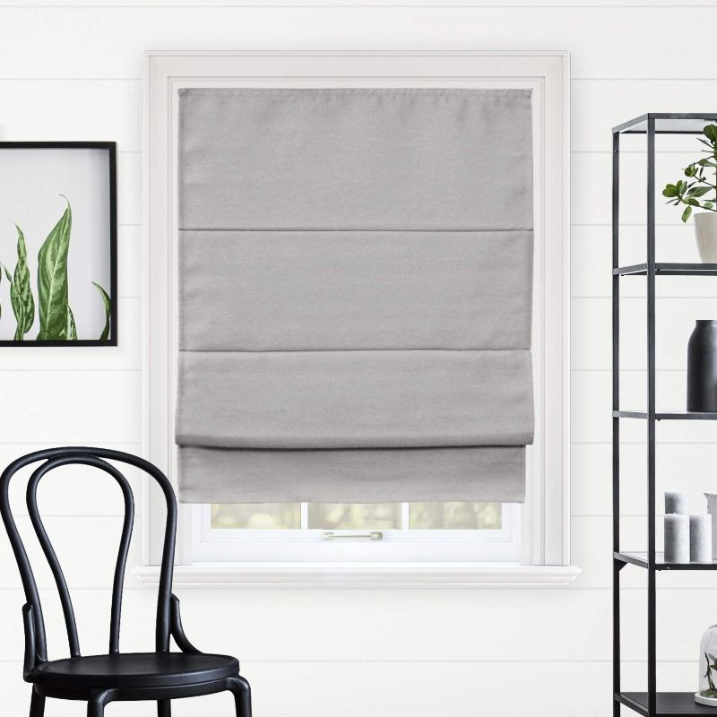 Photo 1 of CHICOLOGY Roman Shades for Windows , Roman Window Shades , Roman Shades , Blackout Shades , Window Treatments , Window Shades for Home , Window Shade , 23" W X 64" H , Del Mar Pearl Grey (Blackout)
