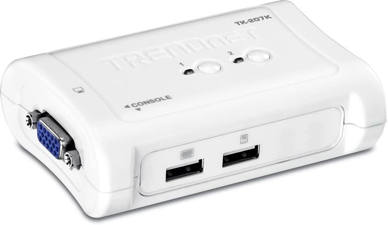 Photo 1 of TRENDnet 2-Port USB KVM Switch and Cable Kit, 2048 x 1536 Resolution, Device Monitoring, Auto-Scan, Audible Feedback, USB 1.1, Compliant with Windows and Linux, Hot-Pluggable, White, TK-207K

