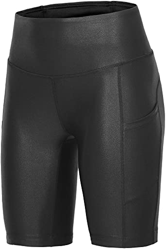 Photo 1 of RUFIYO Women's Biker Shorts with Pockets High Waist Bike Shorts Faux Leather Workout Running Shorts sz XS