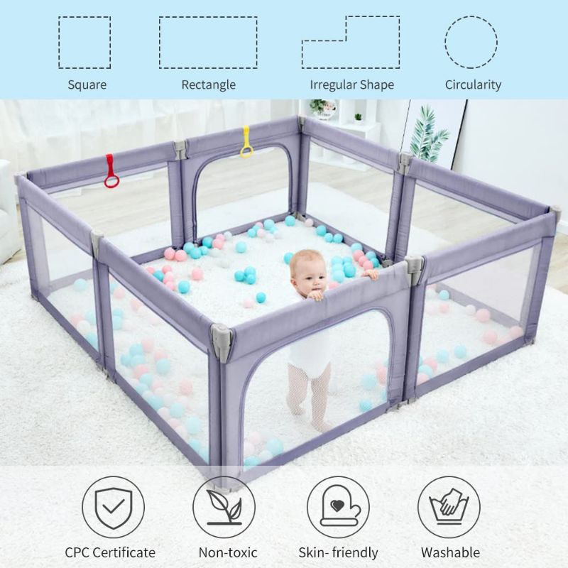 Photo 1 of Foldable Baby Playpen, Dripex Upgrade Kids Large Playard with 5 Handlers,Indoor & Outdoor Kids Activity Center,Infant Safety Gates with Breathable Mesh(Foldable Deeper Grey)
