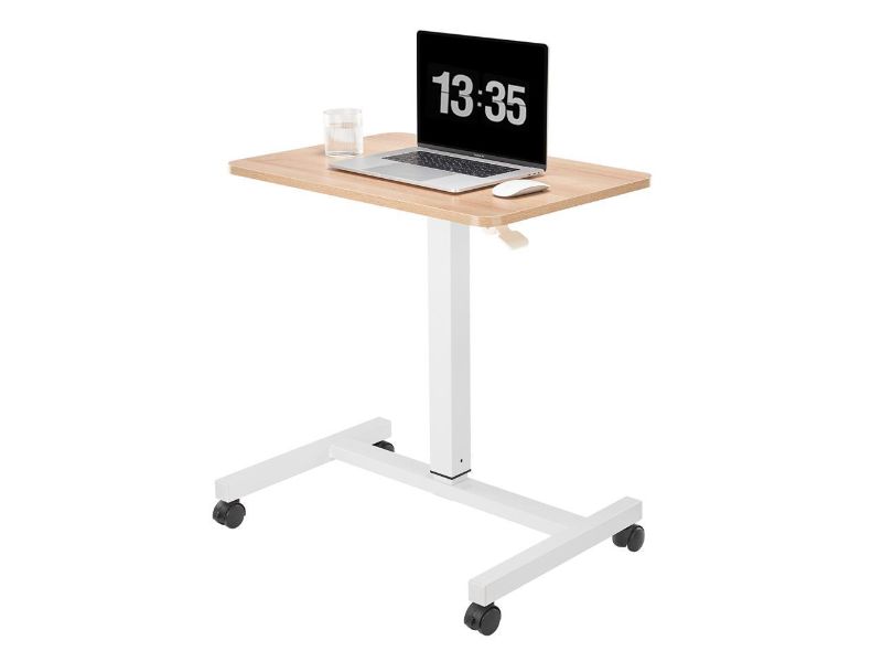 Photo 1 of CLATINA Mobile Laptop Desk Pneumatic Sit to Stand Table Height Adjustable Rolling Cart with Lockable Wheels for Home Office Computer Workstation, 28 x 19 Inch Beige - Fidel
