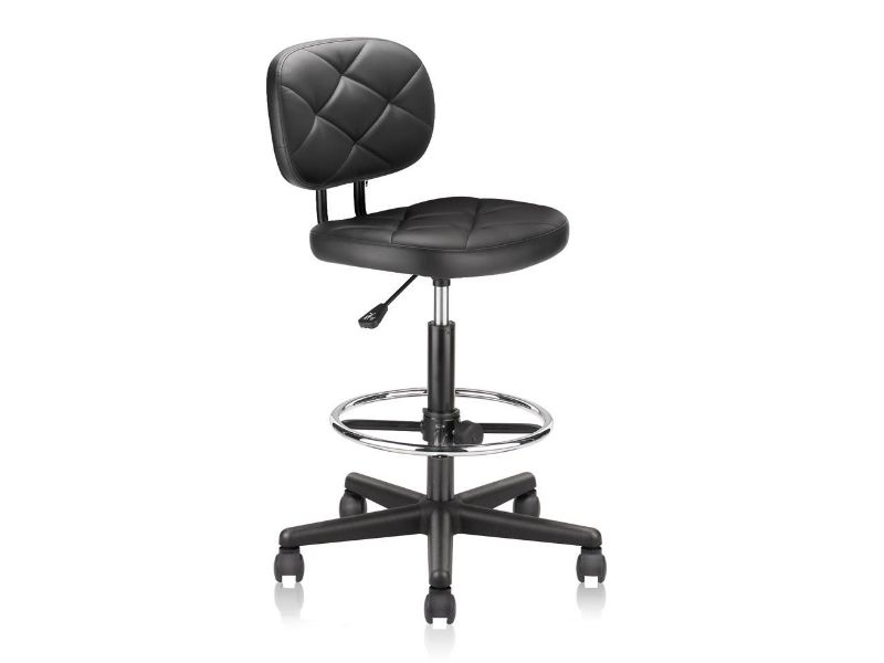 Photo 1 of KLASIKA Drafting Rolling Stool Chair with Back Support and Adjustable Foot Ring for Office Home
