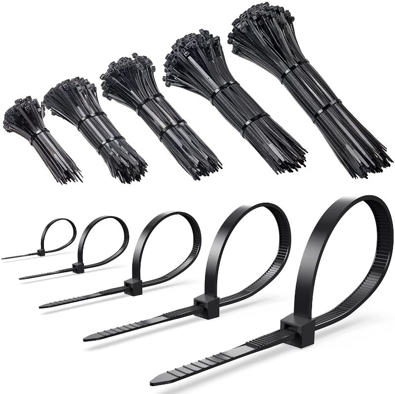 Photo 1 of Zip Ties/Cable Zip/Black zip ties/Zip ties heavy duty Thickening,500 PCS Self-Locking Cable Zip Ties 4"+6"+8"+10"+12"-Inch Nylon Cable Ties (Black)---500 PIECES---