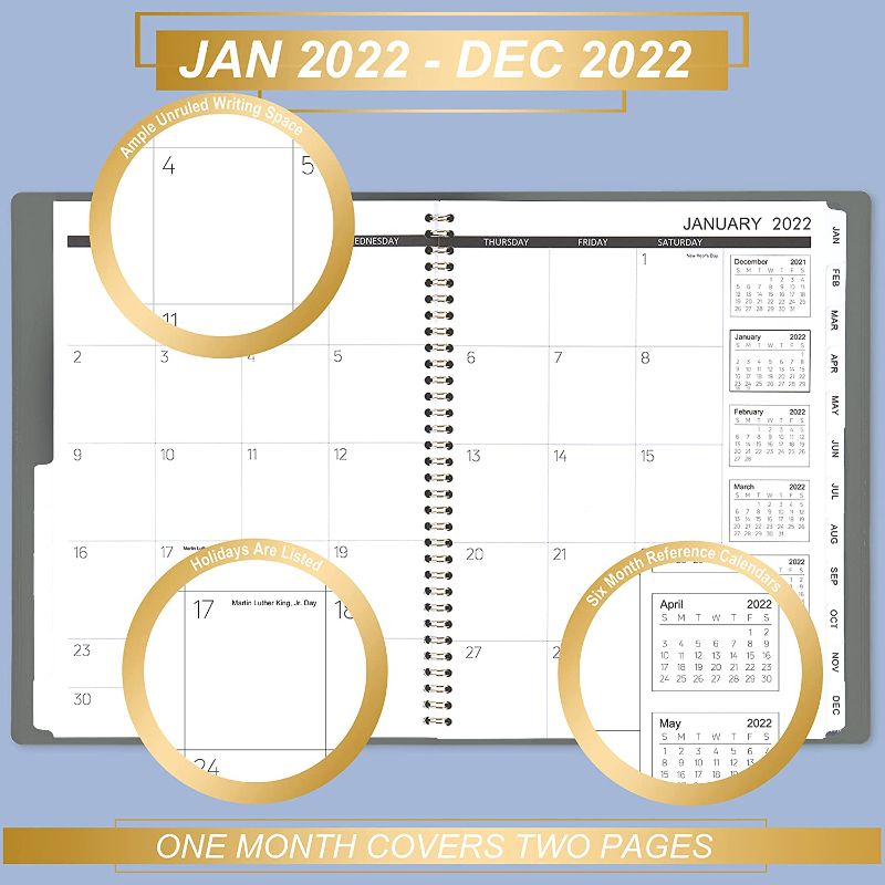 Photo 1 of 2022-2023 Monthly Planner - Planner 2022 from January 2022 - December 2023 Covering 2 Years, with Tabs & Pocket & Label, 9" x 11", Contacts and Passwords + Two-Sided Back Pocket + Premium Thick Paper---SET OF 4---
