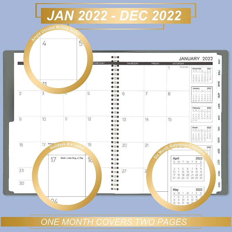 Photo 2 of 2022-2023 Monthly Planner - Planner 2022 from January 2022 - December 2023 Covering 2 Years, with Tabs & Pocket & Label, 9" x 11", Contacts and Passwords + Two-Sided Back Pocket + Premium Thick Paper---SET OF 4---
