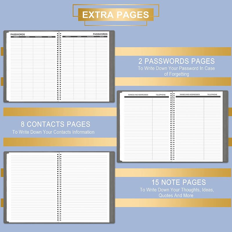 Photo 3 of 2022-2023 Monthly Planner - Planner 2022 from January 2022 - December 2023 Covering 2 Years, with Tabs & Pocket & Label, 9" x 11", Contacts and Passwords + Two-Sided Back Pocket + Premium Thick Paper---SET OF 4---
