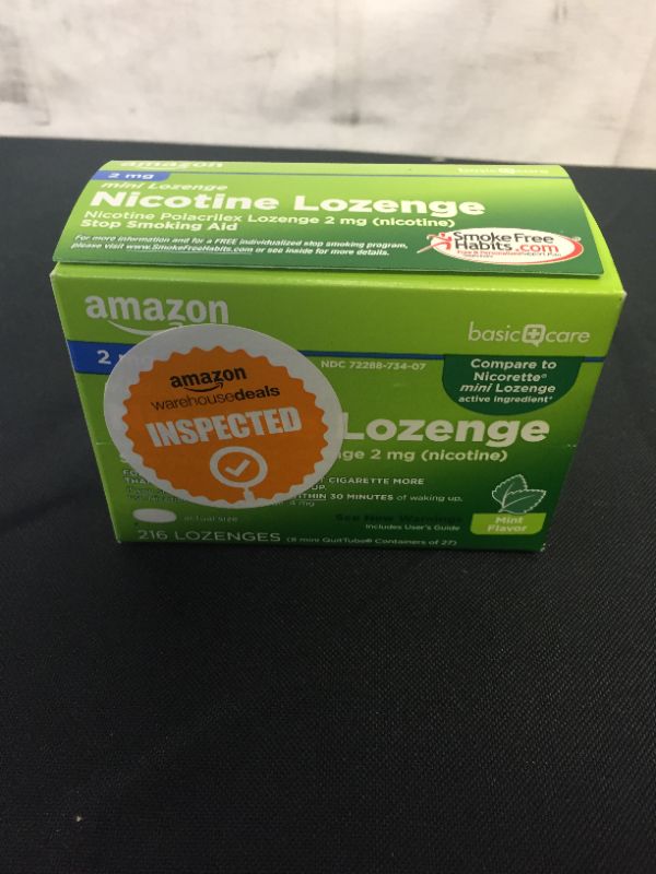 Photo 2 of Amazon Basic Care Mini Nicotine Polacrilex Lozenge, 2 mg (Nicotine), Stop Smoking Aid, Mint Flavor; Quit Smoking with Mint Nicotine Lozenge, 216 Count---EXPIRES 07/2022---
