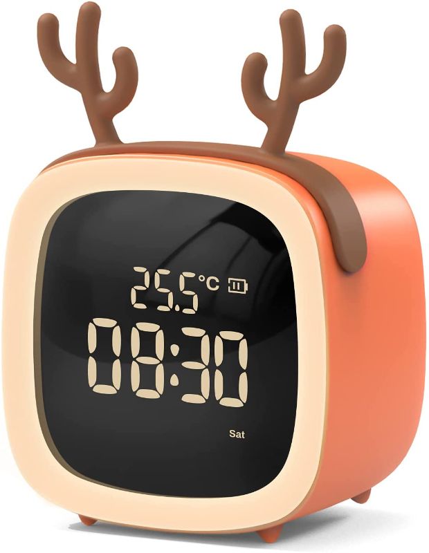 Photo 1 of Alarm Clock for Kids, Jhua Kids Digital Alarm Clock for Bedroom with Dimming Night Light Rechargeable USB Powered