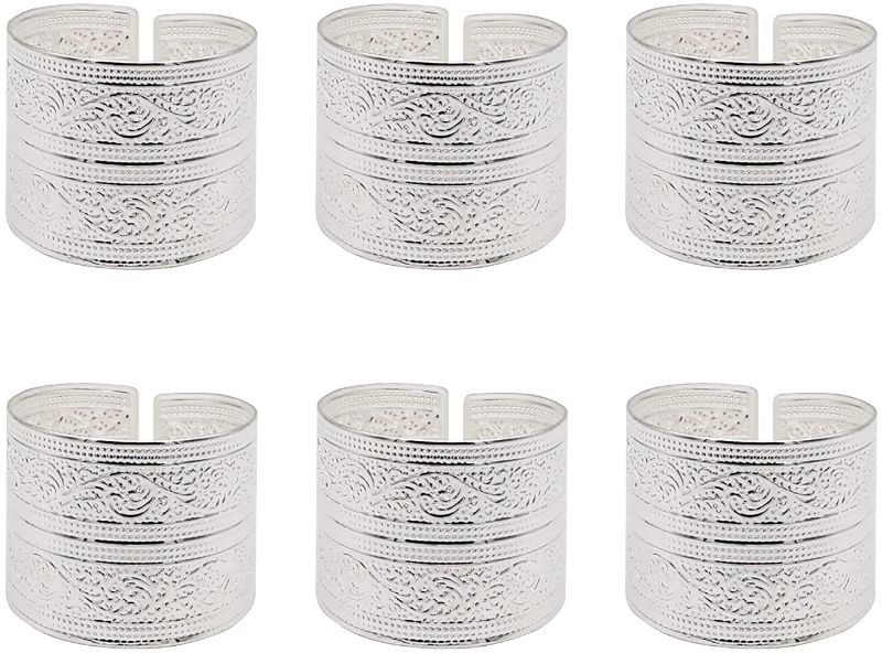 Photo 2 of ZHENGDELIANGYOU Silver Napkin Rings Set of 6, Metal Napkin Holder (Silver Rose Pattern)