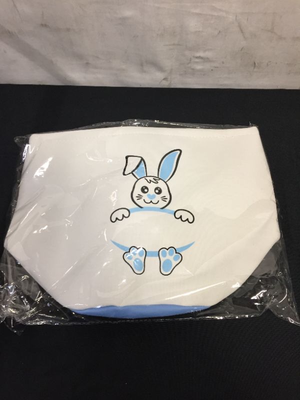 Photo 2 of Easter Bunny Basket Egg Bags for Kids, Canvas Cotton Personalized Candy Egg Basket Rabbit Print Buckets Gifts Bags for Easter
