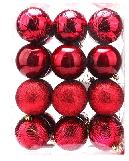 Photo 1 of 24pcs Large Christmas Ornaments Balls for Xmas Tree, 80mm/3.15" Plastic Shatterproof Christmas Balls Ornaments Colored and Glitter Christmas Party Decoration with Hooks((Wine Red, 3.15 inch)
