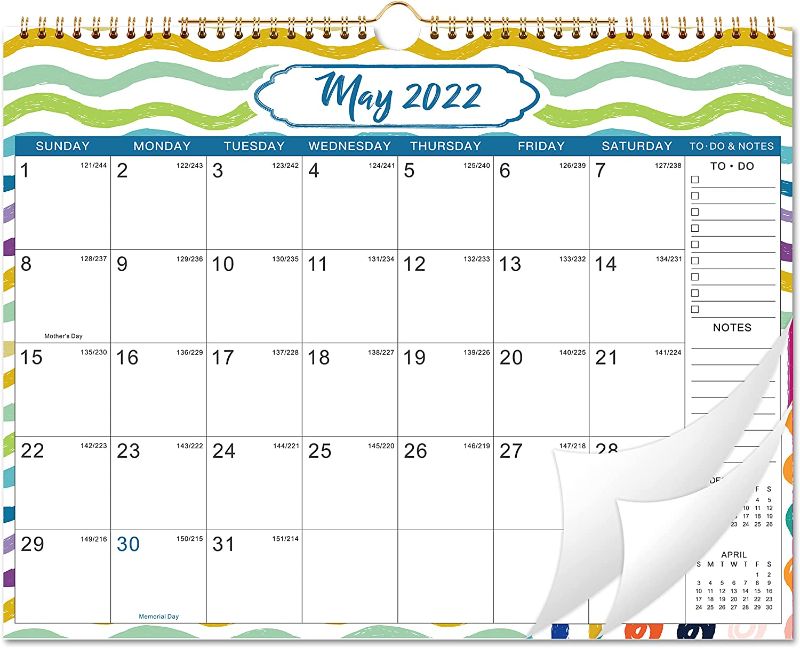 Photo 1 of 2022 Calendar - 2022-2023 Calendar, 18 Monthly Wall Calendar 2022-2023, 14.8" x 11.5", January 2022 to June 2023?Wall Calendar 2022-2023 with Twin-Wire Binding, Hanging Hook, Blocks and Julian Dates - Colorful Stripe (3 PACK)