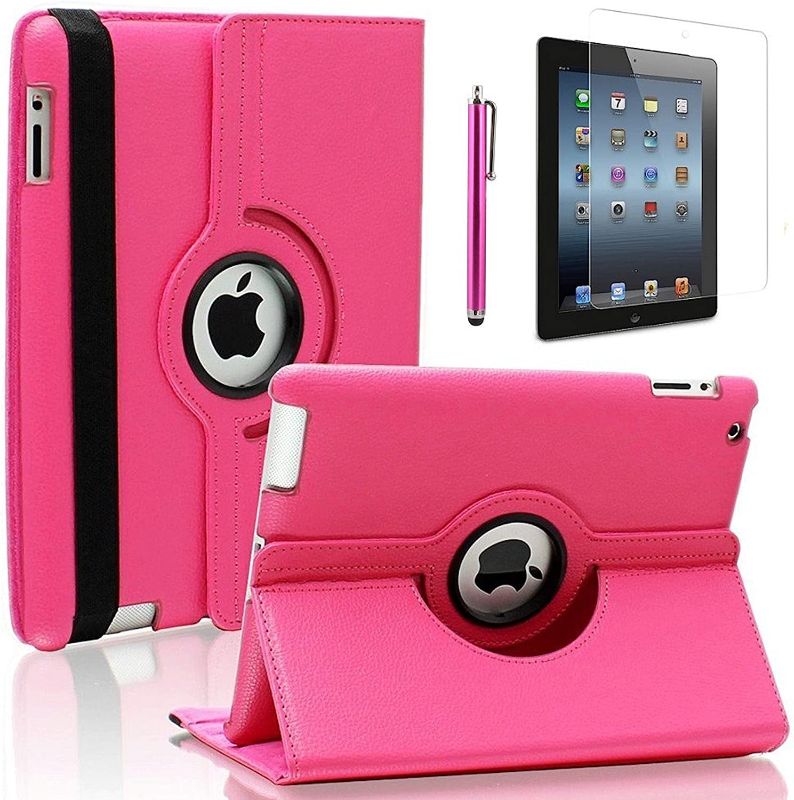Photo 1 of Zeox New iPad 9.7 inch 2017 / iPad Air CASE- 360 Degree Rotating PU Leather Stand Protective Cover with Smart Auto Wake/Sleep for Apple New iPad 9.7 inch 2017/ iPad Air, Hot Pink
