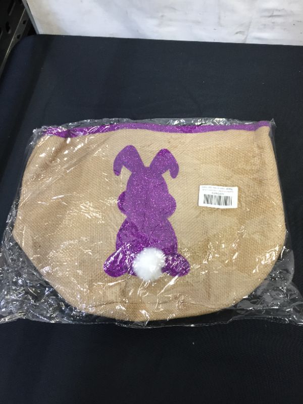 Photo 1 of Easter Bunny Basket Burlap Buckets with Handles Egg Hunt Buckets with Fluffy Tail for Kids Tote Storage Eggs Candies and Gifts
