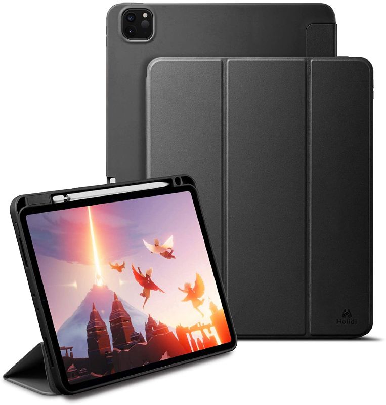 Photo 1 of Holidi Case for iPad Pro 11 2020/2018 Case (2nd/3rd Gen), iPad Pro 11 inch Case with Apple Pencil Charging Holder, Auto Sleep/Wake, Trifold Stand. Slim Lightweight Protective Case Cover. Black