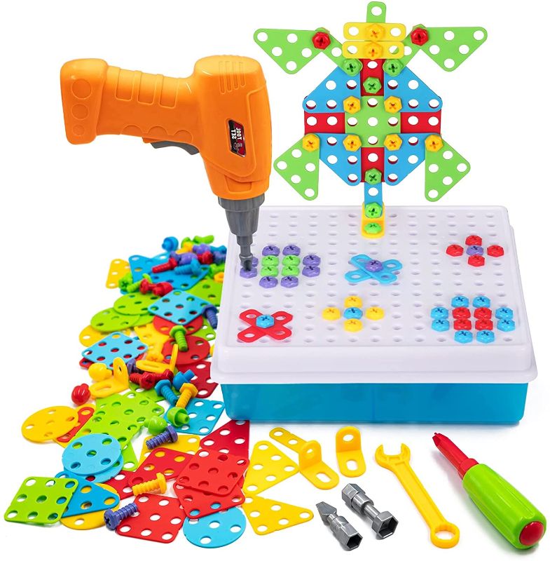 Photo 1 of Creative Mosaic Drill Set, Building Toys for Kids Ages 4-8, STEM & Construction, with Electric Drill and Screw Tool, Drill n Design Mosaic Art Puzzle, Drilling Toy