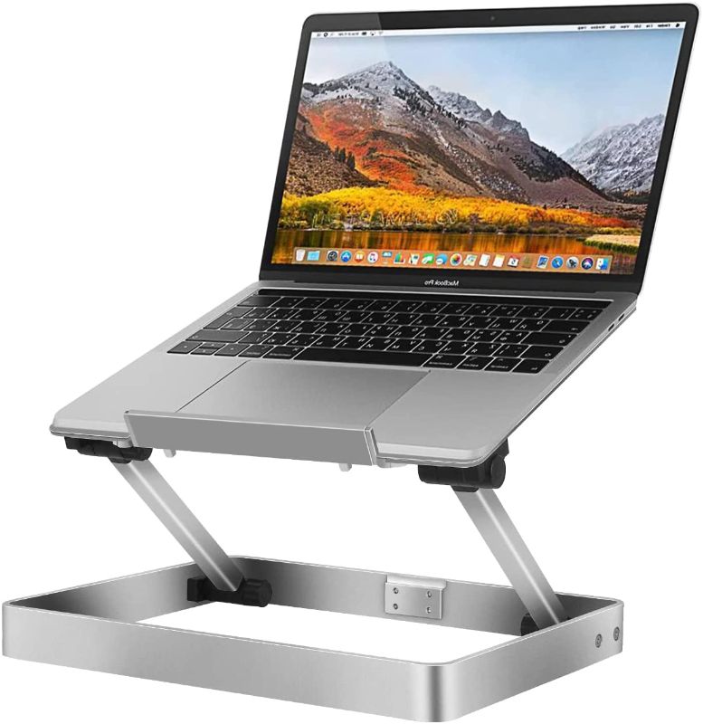 Photo 1 of Iouyk Laptop Stand, Portable Notebook Stand, Ergonomic Computer Stand, Aluminum Computer Riser, Metal Laptop Stand for Desk, Compatible with 10-17.3 Inches Laptops and Tablets