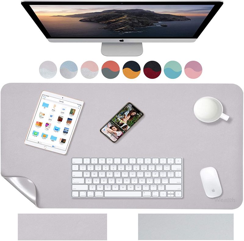 Photo 1 of Weelth Multifunctional Office Desk Pad, 35.4" x 17" Waterproof Desk Pad Protector PU Leather Dual-Sided Desk Writing Pad for Office/Home (Gray/Sliver, 35.4" x 17")