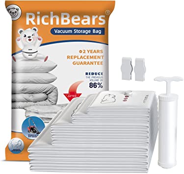 Photo 1 of .RichBears Vacuum Storage Compression Bags - 12 Pack Space Saver Bags (4 Jumbo, 4 Large, 2 Medium, 2 Small) Space Saver Sealer Compression Storage Bags for Comforters Blankets Clothes Pillows With Travel Pump
