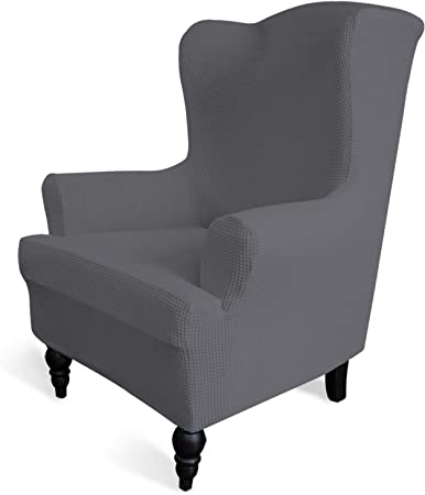 Photo 1 of Easy-Going Stretch Wingback Chair Sofa Slipcover 1-Piece Sofa Cover Furniture Protector Couch Soft with Elastic Bottom Polyester Spandex Jacquard Fabric Small Checks(Wing Chair,Gray)
