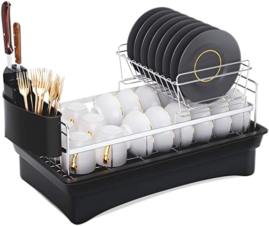 Photo 1 of Dish Drying Rack with Drainboard? 304 Stainless Steel 2 Tier Large Dish Drainers for Kitchen Counter with Drainboard?Dish Rack and Drainboard Set with Drainage, Tray,Utensil Holder
