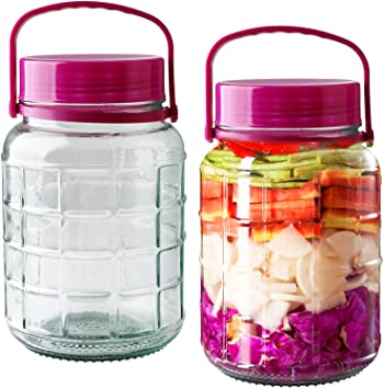 Photo 1 of Glass Jars With Airtight Lids 0.8Gallon,110oz Airtight Mason Jars With Plastic Lids and Handle,3L Large Storage Jars for Dry Food,Pasta,Kitchen Canister For Canning Jars For Pickles,Big Jar for Fermenting Kombucha Kefir Sun Tea 2packs
