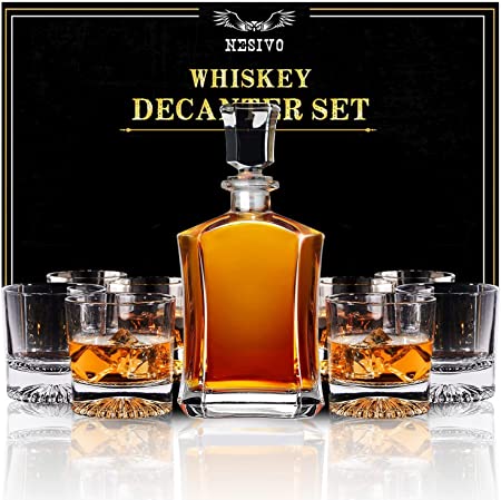 Photo 1 of Gifts for Men Dad Fathers Day , Whiskey Decanter Set with 4 Glasses, Whiskey Gifts for Husband Boyfriend Women Mom Her Groomsmen, Unique Anniversary Birthday Presents for Bourbon Scotch Liquor
