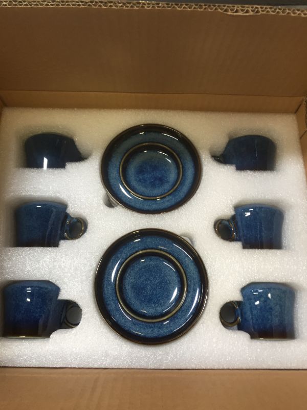 Photo 2 of Ceramics Espresso Cups with Saucers Reactive Glaze Mugs Set of 6 Dark Blue 3.7OZ (100ML)
